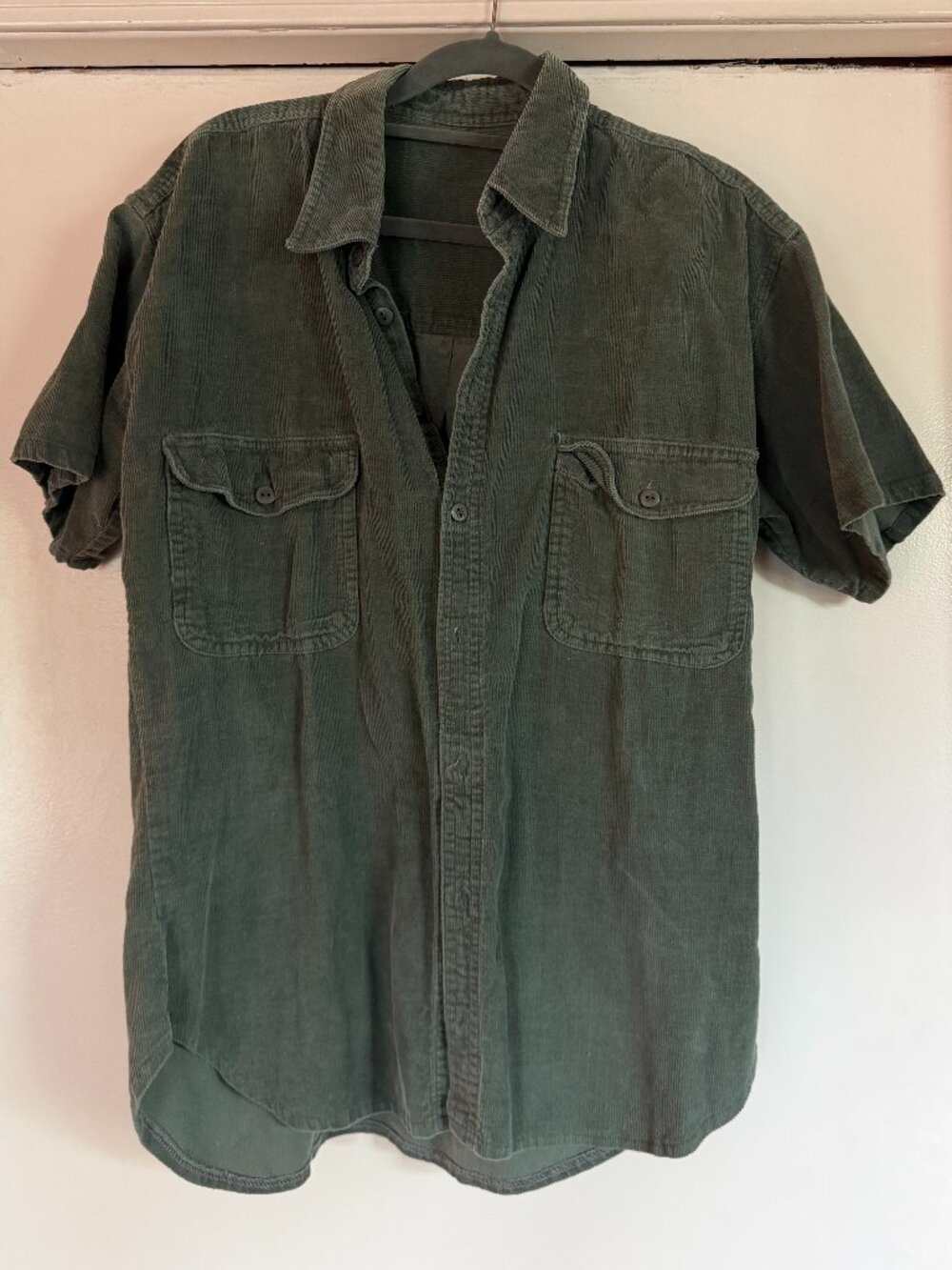Vintage Green Corduroy Short Sleeve Button Down Shirt